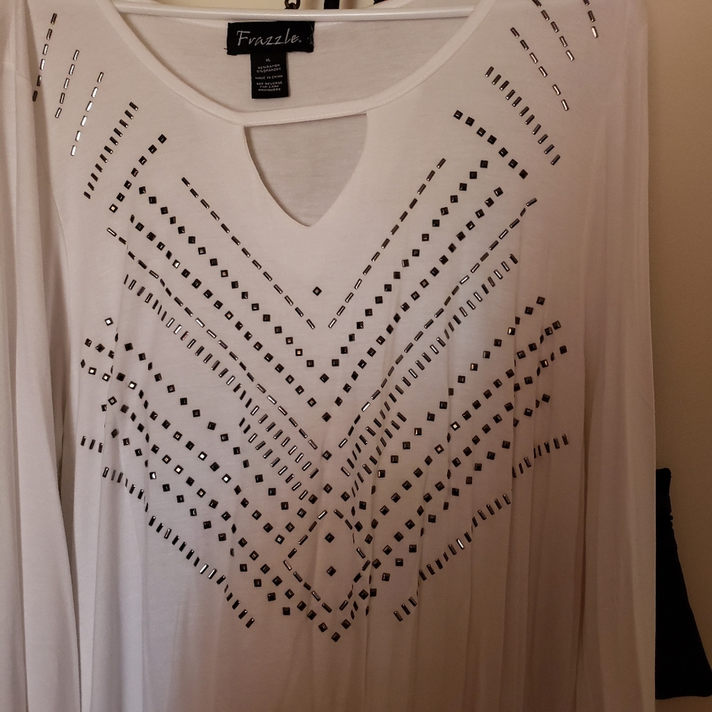 White Frazzle  XL Silver Studded Blouse
